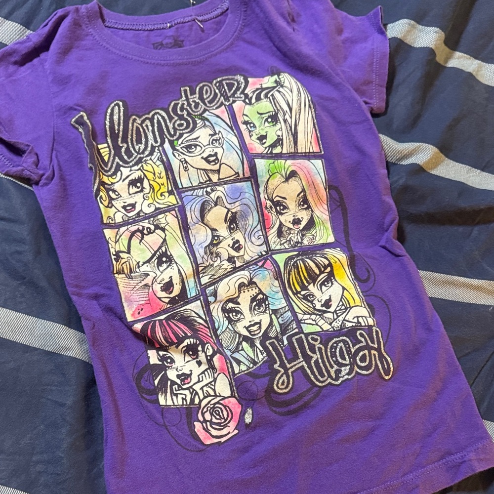 Monster High Kids Tee in Purple with Colorful Characters